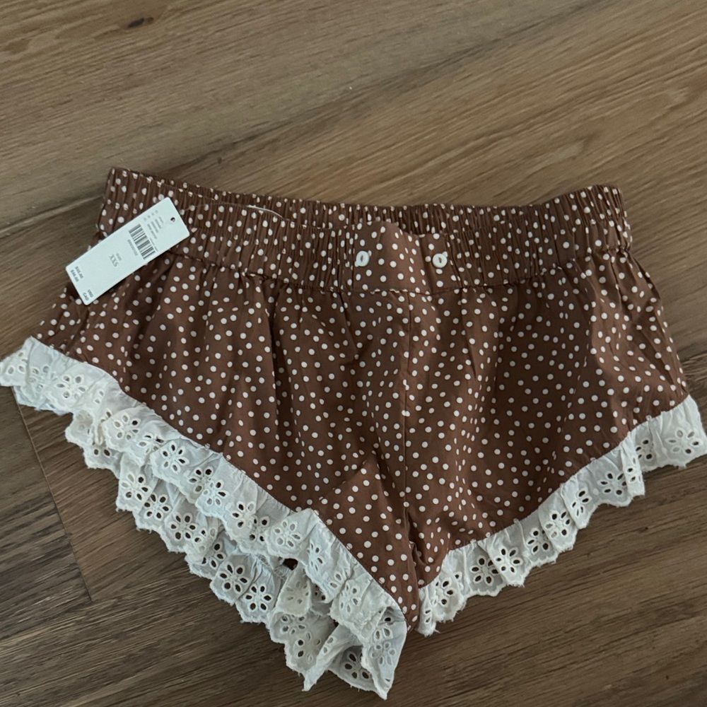 Anthropologie Brown Polka Dot Lace Trim Shorts
